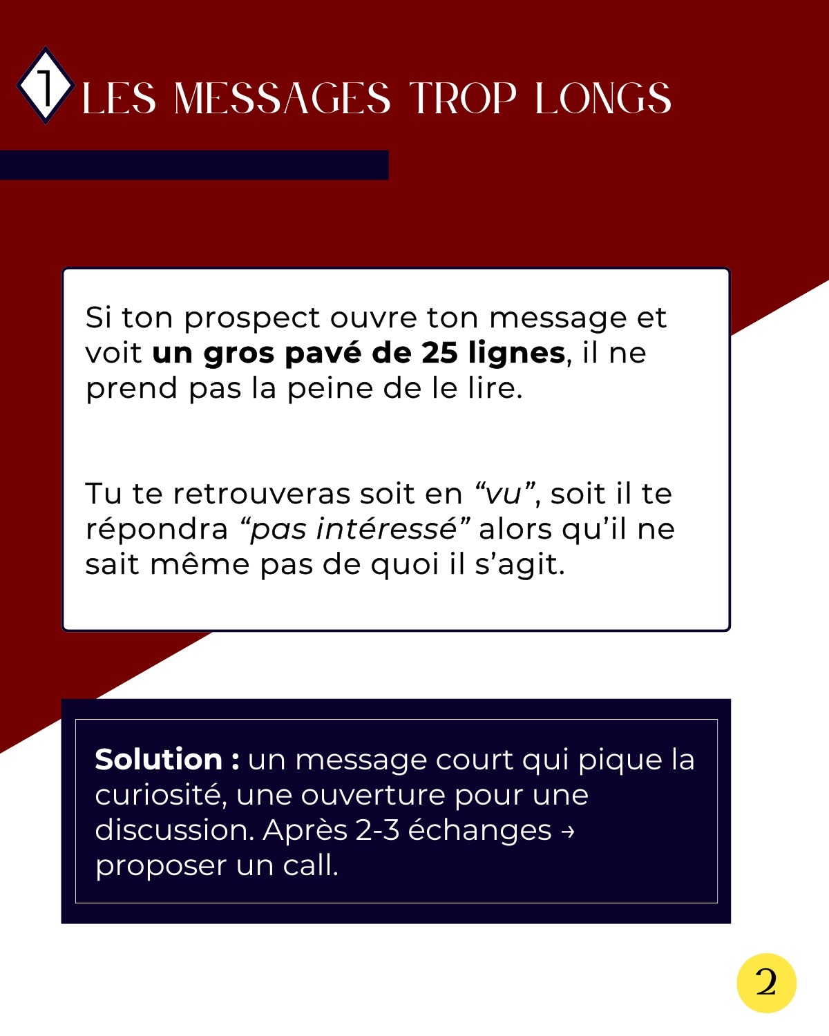 Optimisation de profil LinkedIn Troisième slide du carrousel LinkedIn réalisé par Léa Moisson, votre Social Media Manager pour ma cliente Amy Thiare, coach de vente et formatrice commerciale.