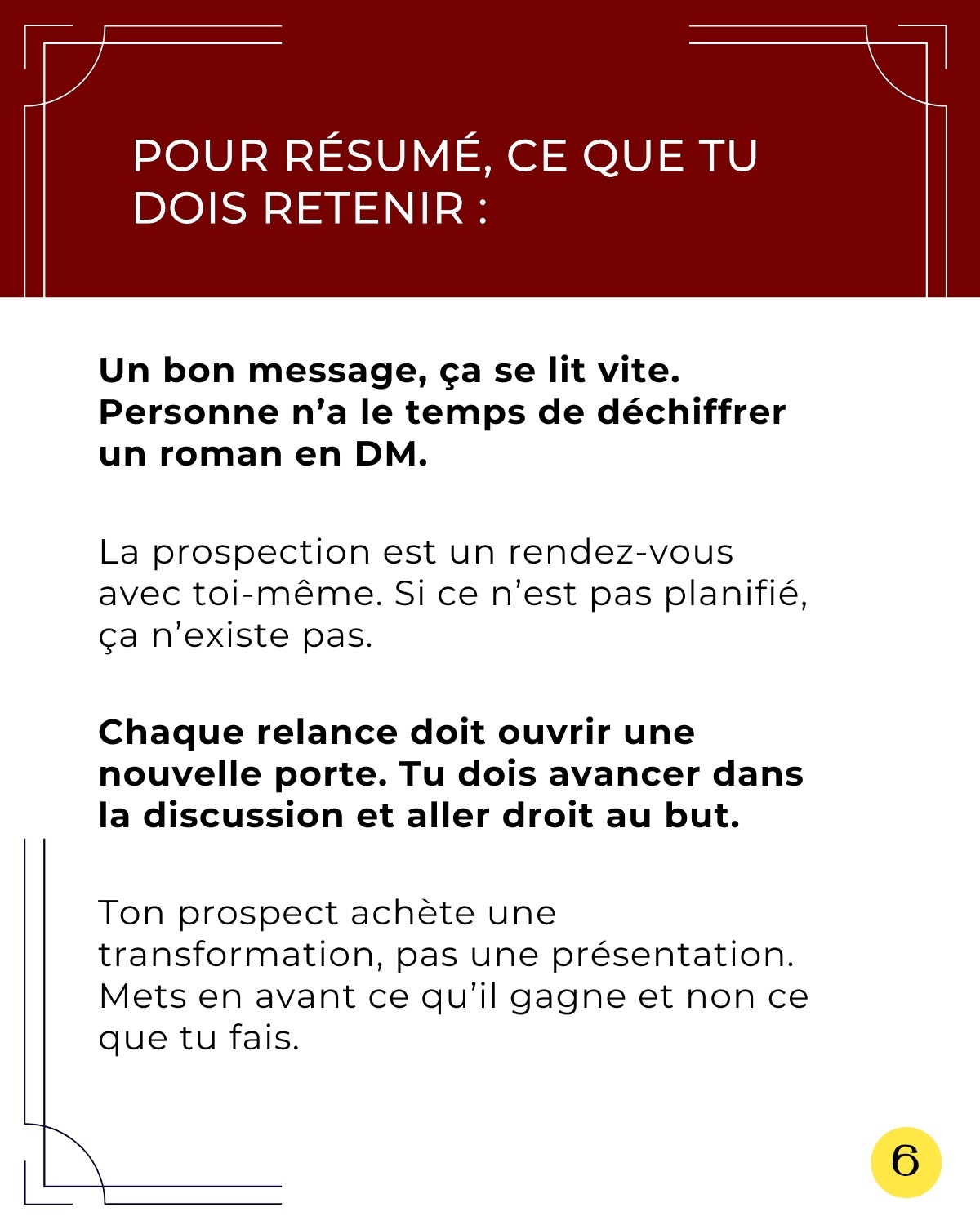 Optimisation de profil LinkedIn Huitième slide du carrousel LinkedIn réalisé par Léa Moisson, votre Social Media Manager pour ma cliente Amy Thiare, coach de vente et formatrice commerciale.